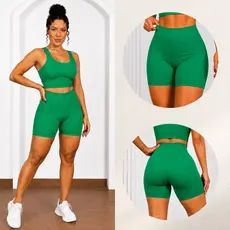 Conjunto Feminino Fitness Short + Top Suplex Cintura Alta Compressão Cós Alto Zero de Transparência