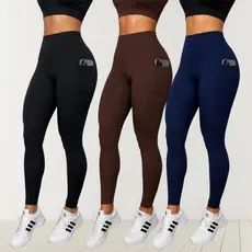 Kit 03 Calças Legging Feminino Fitness Alta Compressão Suplex Bolso Lateral Cós Duplo Cintura Alta