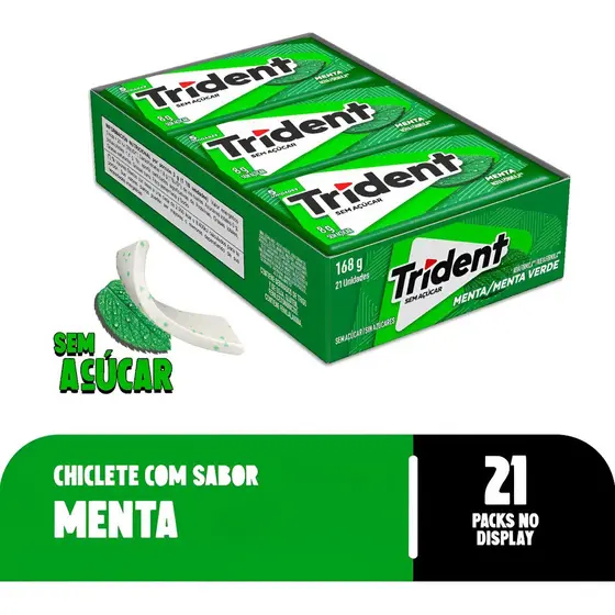 Chiclete Trident Menta Sem Açúcar Caixa Com 21 Unidades 8g