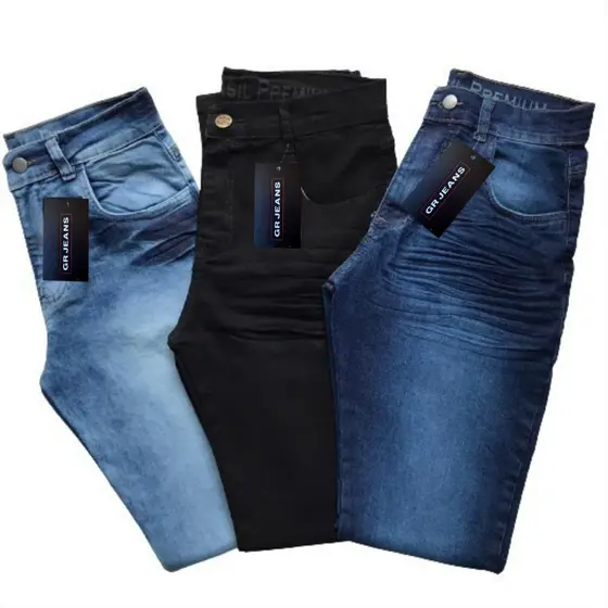 Kit 3 Calças Jeans Masculina Slim Elastano