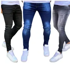 Kit 3 Calças Jeans Masculina Slim Original Elastano Premium