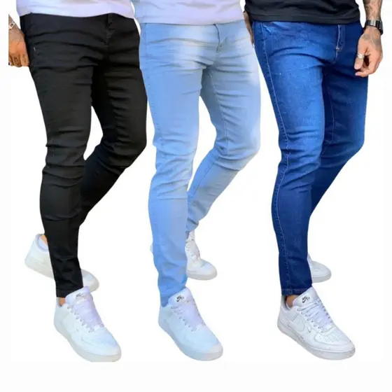 Kit 3/2/1 Calças Jeans Masculina Premium Skinny Corte tradicional Basico com Lycra Lavagem Clara Escura ou Preta