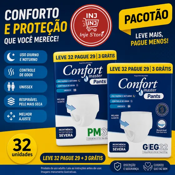 Kit PACOTES Fralda Geriátrica Descartável Confort Master Pants Calcinha Cueca P/M G/EG Adulto