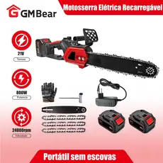 GM Bear Motosserra A Bateria Recarregável 12 Polegadas Serra Elétrica Portátil Brushless 2 baterias 3 Corrente