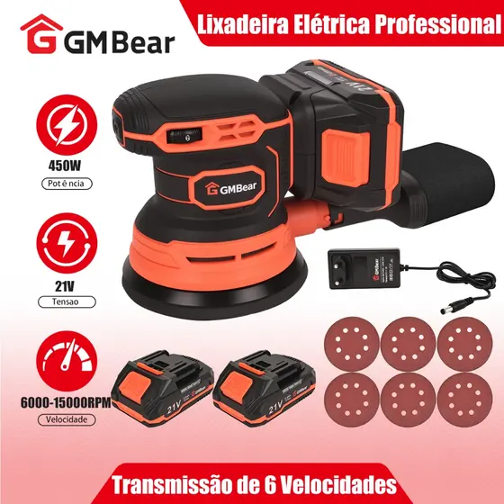 GM Bear Lixadeira Orbital 450w,Lixadeira Roto Orbital,Lixadeira Elétrica Professional,Com 6 Lixas