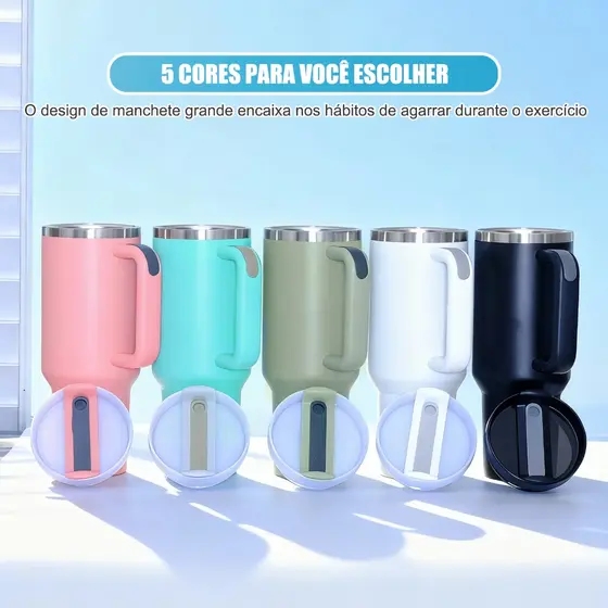 Copo garrafa Térmica Inox 1200ml Parede Dupla tampa Canudo Premium