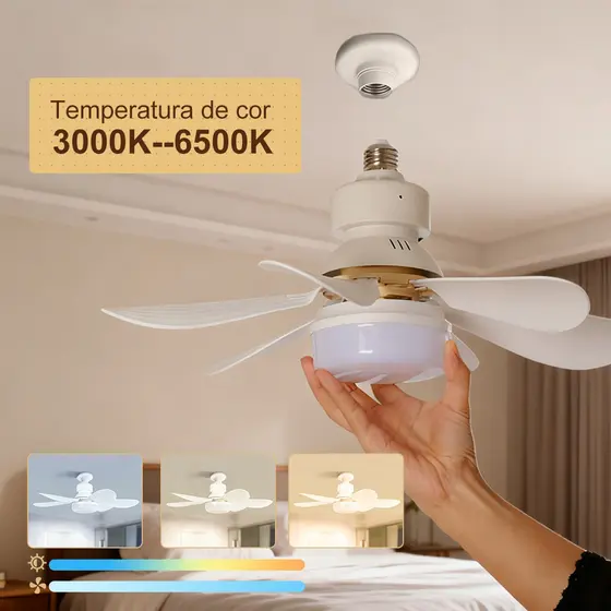 Ventilador de teto luminaria de teto ventilador 6 Hélices Folhas Controle Remoto Bivolt LED 3 Cores luminária led