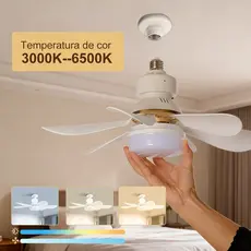 Ventilador de teto luminaria de teto ventilador 6 Hélices Folhas Controle Remoto Bivolt LED 3 Cores luminária led