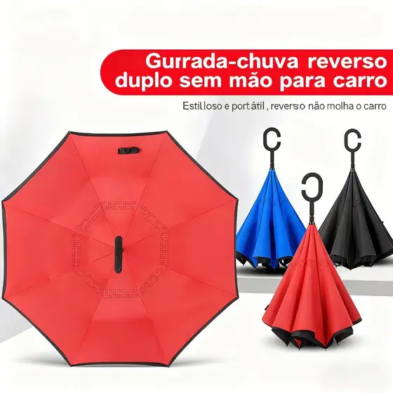 Guarda-Chuva Invertido Grande à Prova de Vento | Reforçado com Dupla Camada de Tecido | Ideal para Carros e Dias de Chuv