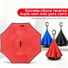 Guarda-Chuva Invertido Grande à Prova de Vento | Reforçado com Dupla Camada de Tecido | Ideal para Carros e Dias de Chuv