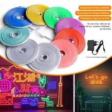 Fita de Led Mangueira Neon 5 Metros Alto Brilho Flexivel Siliconada IP65 Sem Fonte