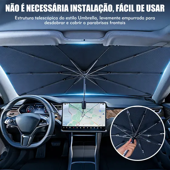 Guarda-Sol para Para-Brisa de Carro Dobrável Tipo Guarda-Chuva Protetor Solar