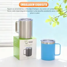 Caneca Térmica 360ml Café Isolada Aço Inoxidável Com Alça Viagem Vácuo Parede Dupla Com Tampa