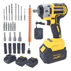 Kit Chave Impacto + Furadeira/Parafusadeira 48V Sem Fio  Portátil Com 2 Baterias Recarregáveis