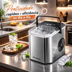 Máquina de Gelo Inox Eletroboom Portátil Elétrica Produção Rápida de Cubos Até 12Kg Por Dia