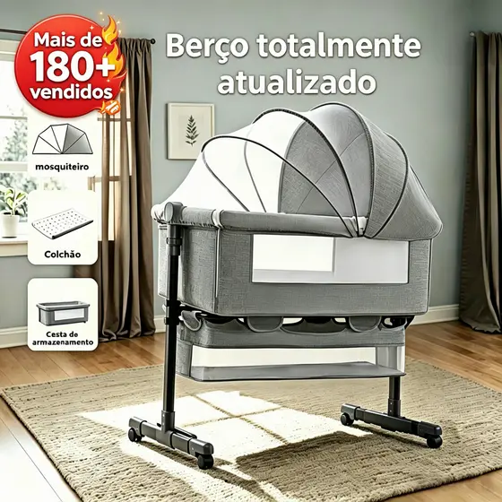 Berço Portátil Moises Co-bed Com Balanço Mosquiteiro e Cesto Regulagem de Altura-versão aprimorada9em 1