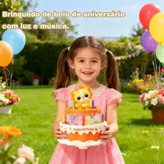 Brinquedo de Bolo Aniversário Divertido – Luz, Música e Rotação para Crianças Interagir