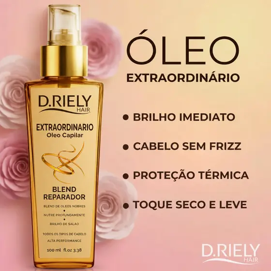 Óleo Extraordinário D.Riely Hair Óleo de Argan Capilar Antifrizz Hidratação Brilho Reparador de Pontas Cabelo Ressecado
