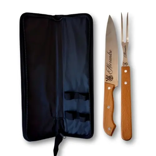 Kit Churrasco Personalizado a Laser com Garfo + Faca + Estojo
