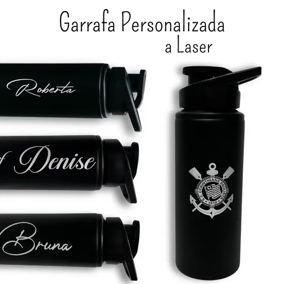Garrafa Squeeze 600ml Alumínio Preta Personalizada Gravação a Laser