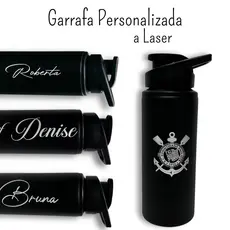 Garrafa Squeeze 600ml Alumínio Preta Personalizada Gravação a Laser