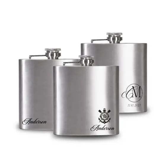 Porta Whisky Cantil 6oz Aço Inox Personalizado Compacto Elegante