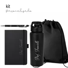 Kit Corporativo Executivo Personalizado Bolsa + Caderno + Caneta + Garrafa Squeeze 600ml com Nome Logo Brasão Profissão