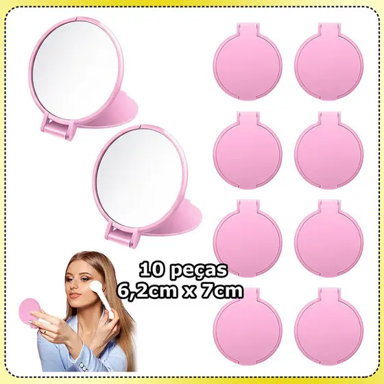 10 Espelho de Bolsa Espelho portátil espelho de bolsa espelho redondo dobrável espelho maquilhagem Espelho Real Rosa