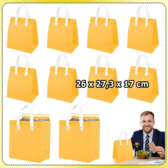 10x Amarelo Bolsa térmica para alimentos bolsa para comida viagem bolsa térmica bolsa para piquenique bolsa entrega