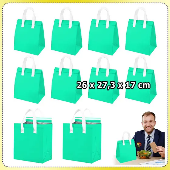 Kit 10 Verde Bolsa térmica para alimentos bolsa para comida viagem bolsa térmica bolsa para piquenique bolsa entrega