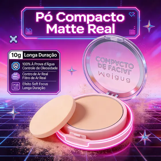 Melana Pó Compacto:Efeito Matte Controle de Oleosidade, Toque Seco e À Prova D'água Longa