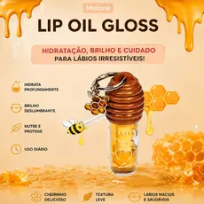 Chaveiro de Gloss Labial Fofo com Mel – Hidratante e Nutritivo, Brilho Natural Melana
