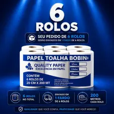 Papel Toalha Bobina 200m | Caixa com 6 Rolos | Alta Absorção | Uso Comercial e Profissional
