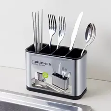 Porta Talheres de Aço Inox Organizador de Pia e Mesa Escorredor de Cozinha com Divisórias e Drenagem