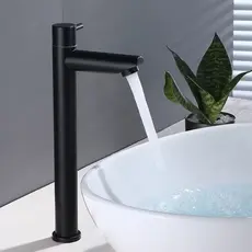 Torneira Monocomando Preta Alto ou Baixo Acabamento Fosco para Banheiro – Água Fria Única
