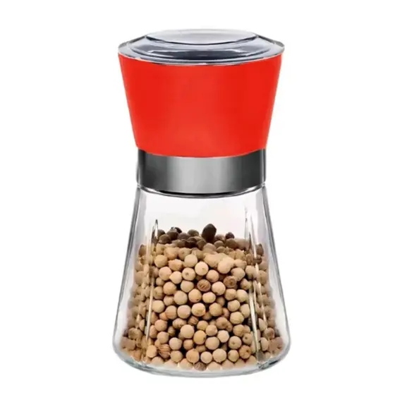 Moedor de Temperos com Regulagem – Vidro com Tampa Vermelha para Sal e Pimenta