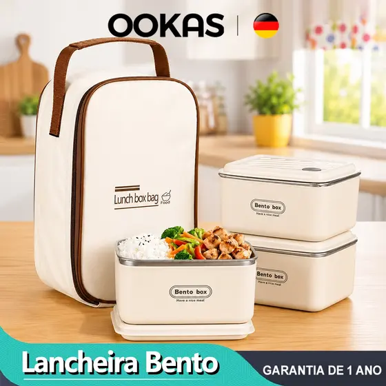 OOKAS 304 Lancheira Bento Aço Inoxidável Redondo/Quadrado Com Bolsa De Grande Capacidade