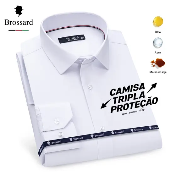 Camisa Social Masculina Slim Fit Luxo Não Amassa e Elastano Tecido Impermeável de Fibra de Bambu