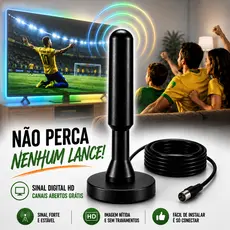 Antena Digital Interna TV Digital HDTV 4K Full HD 5m Cabo Longo UHF VHF Sinal Forte Canais Abertos Plug Play Smart TV