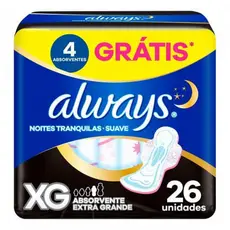 Absorvente Always XG Noites Tranquilas Suave Noturno Com Abas 26 Unidades