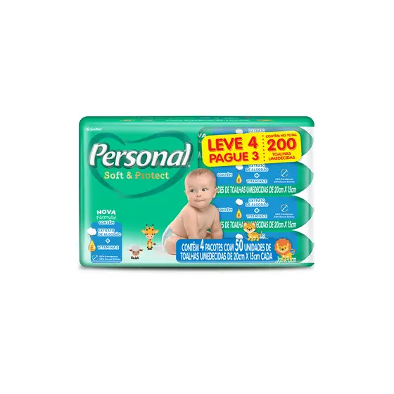 Toalha Umedecida Personal Soft & Protect 200 Unidades