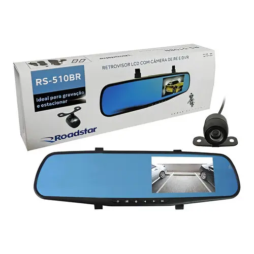 Retrovisor com Câmera Frontal/Re DVR Roadstar RS510BR