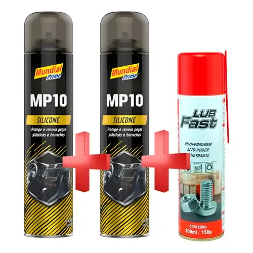 Kit 2 Silicone Spray Mundial Prime + 1 Lub Fast Desengripante Antiferrugem Incolor