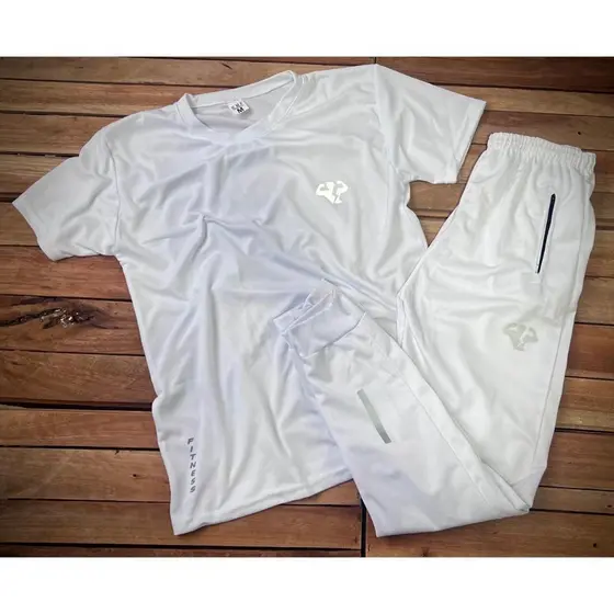 Promoção! Conjunto Dry-Fit Camiseta Básica Branca e Calça Jogger Logo Refletivo + Diversas Cores Coleção Preço Especial