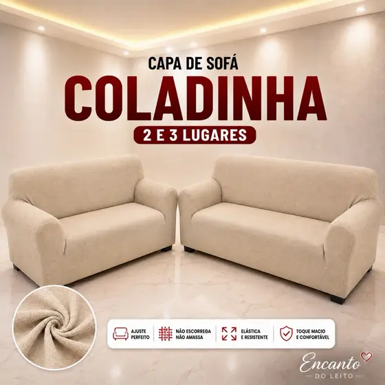 Kit Capa Forro de Sofá Elástica Em Malha Gel 3 e 2 Lugares Coladinha Ligadinha ajustável Premium