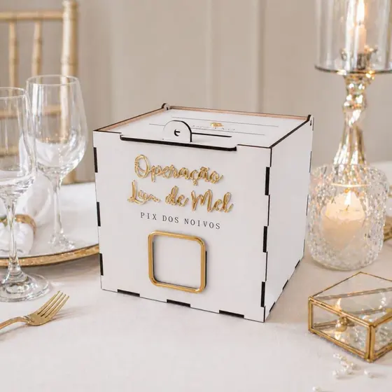 Caixa Gravata Operação Lua de Mel Pix Noivos MDF Personalizada Casamento Cofre Nome Decoração
