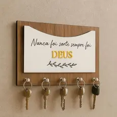 Porta Chaves MDF Decorativo de Parede com Frases Motivacional, 5 Ganchos para Organização e Decoração da Entrada