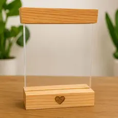Porta Retrato Base Madeira Vidro Duplo Presente Romântico Decorativo Enfeite Decoração Namorados