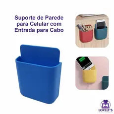 Porta Treco e Suporte de Parede para Celular, Controle Remoto, Canetas com Entrada para Cabo