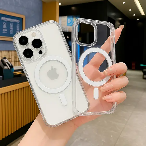 Capa Transparente Magnética Anti Impacto para iPhone 11 12 13 14 15 16 17 Pro Max – TPU